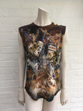 BALMAIN Women's Wolf print distressed T-shirt Top F 40 UK 12 US 8 L LARGE LADIES