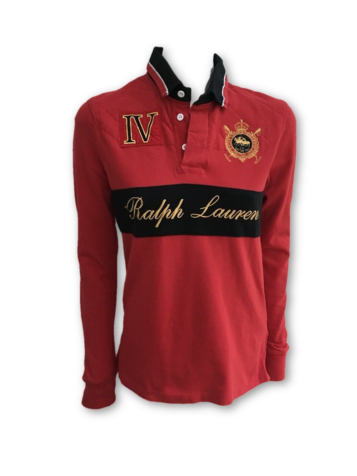 Ralph Lauren Red Embroidered WOMENS BLUE LABEL POLO SHIRT TOP Ladies