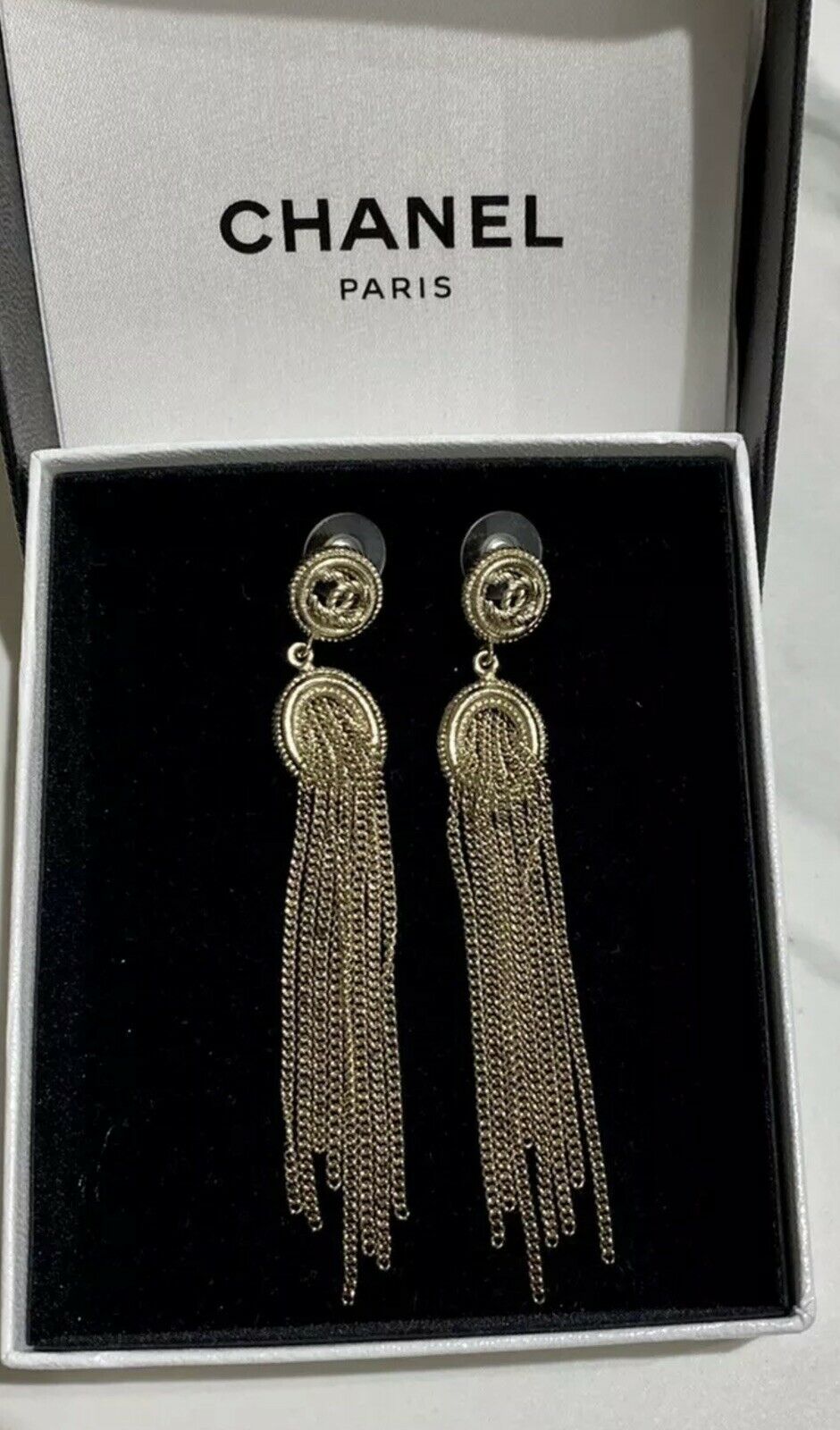 CHANEL SOLD OUT Limited Edition CC Drop Tassel Fringe Earrings ladies