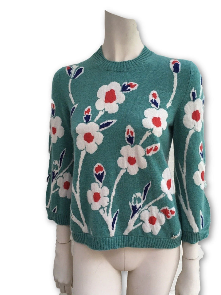CHANEL PARIS DUBAI flower intersia cashmere sweater jumper Ladies
