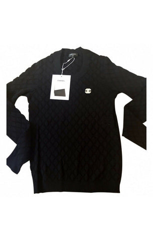 CHANEL 2020 Black Thin Knit CC LOGO Sweater Jumper F 36 UK 8 US 4 ladies