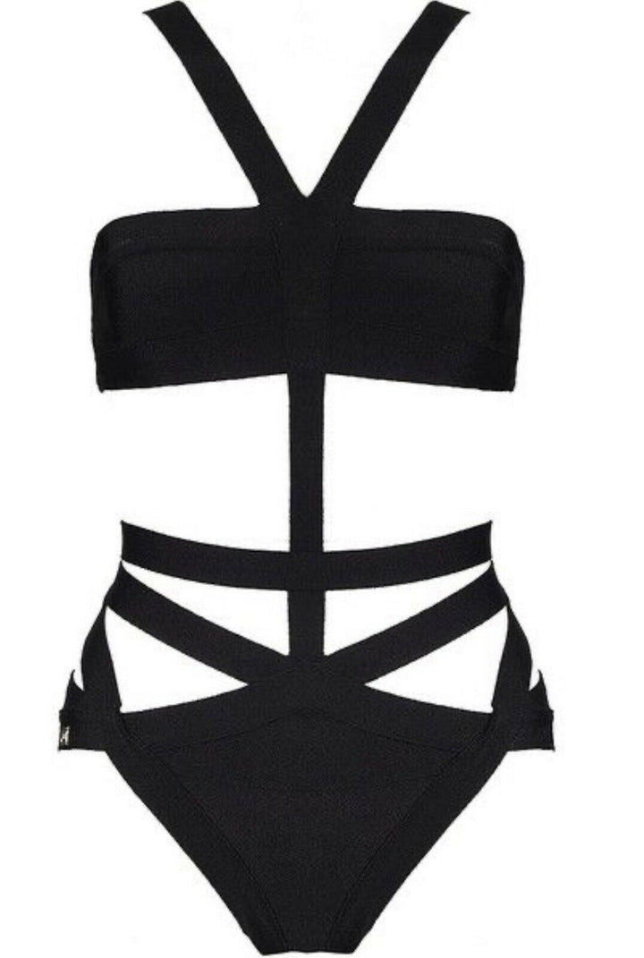 $740 Herve Leger "TAMARA" Monokini Swimwear Black Size S SMALL ladies