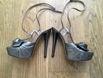 Versace Metallic Leather Sandals with Rose Detail in Gray Shoes Ladies