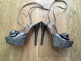 Versace Metallic Leather Sandals with Rose Detail in Gray Shoes Ladies