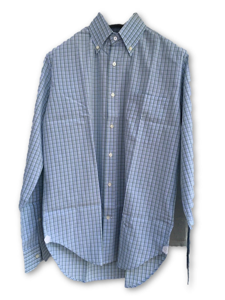LORO PIANA Green Blue White Plaid Check Cotton Dress SHIRT 15 1/2 “ 39 Men