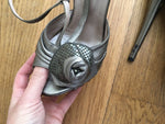 Versace Metallic Leather Sandals with Rose Detail in Gray Shoes Ladies