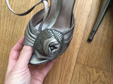 Versace Metallic Leather Sandals with Rose Detail in Gray Shoes Ladies