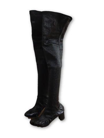 CHANEL CC CAP TOE OVER THE KNEE LEATHER HIGH BOOTS SIZE 36 1/2 UK 3.5 US 6.5 Ladies