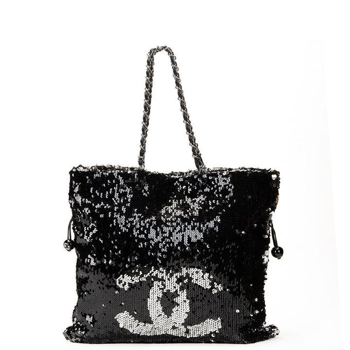 CHANEL BLACK & SILVER RUNAWAY SUMMER NIGHTS SEQUIN TOTE BAG HANDBAG LIMITED EDITION LADIES