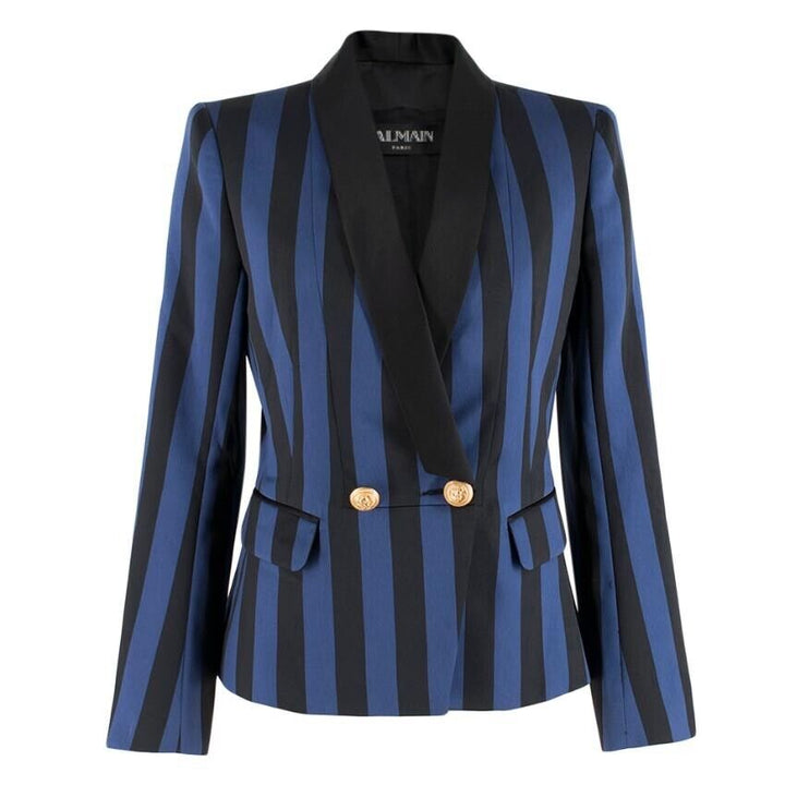 Balmain Blue & Black Striped Satin Blazer Jacket Size F 38 M medium ladies