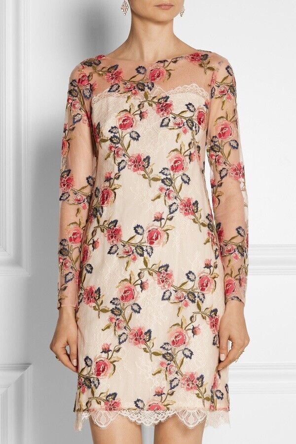 Notte by Marchesa Tull Floral Embroidered SO COUTURE Dress Size US 4 UK 8 Small ladies
