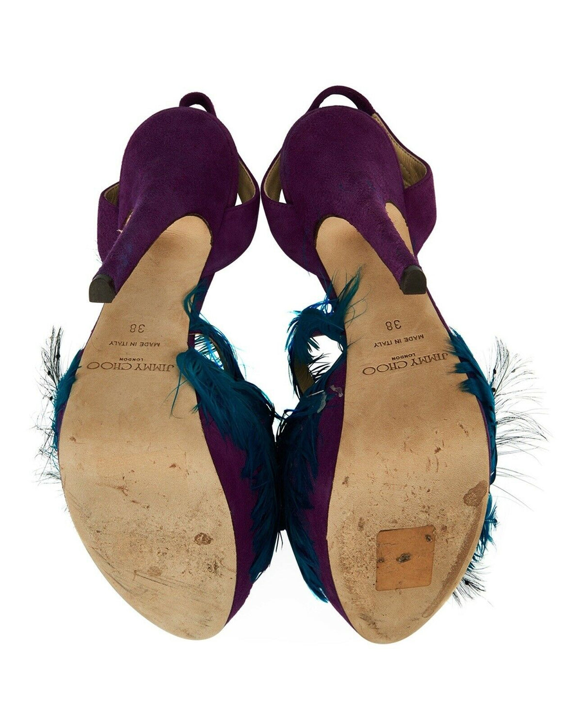 JIMMY CHOO Marlene Suede And Feathers Platform Sandals SHOES SIZE 38  Ladies
