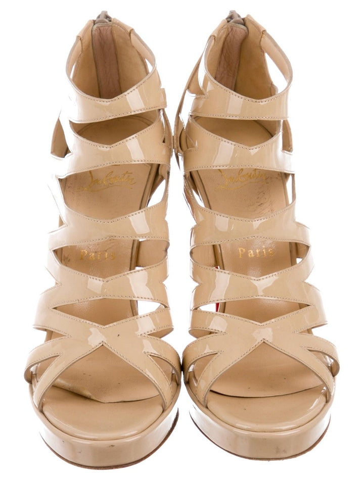 Christian Louboutin Beige Patent Leather Cage Sandals Ladies