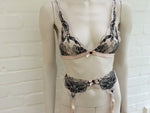 L'AGENT BY AGENT PROVOCATEUR Dani Leavers lace and tulle soft-cup triangle bra + Suspender Belt S Small Ladies