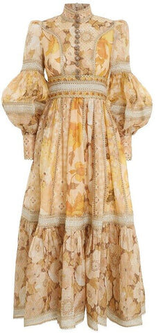 ZIMMERMANN Metallic Tempo Embellished Floral-print Linen And Silk-blend Gown 3 l large ladies