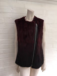 Sandro Women's Red Amaranth Rabbit Fur Vest with Leather Trim Size 1 S Small Ladies