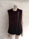 Sandro Women's Red Amaranth Rabbit Fur Vest with Leather Trim Size 1 S Small Ladies