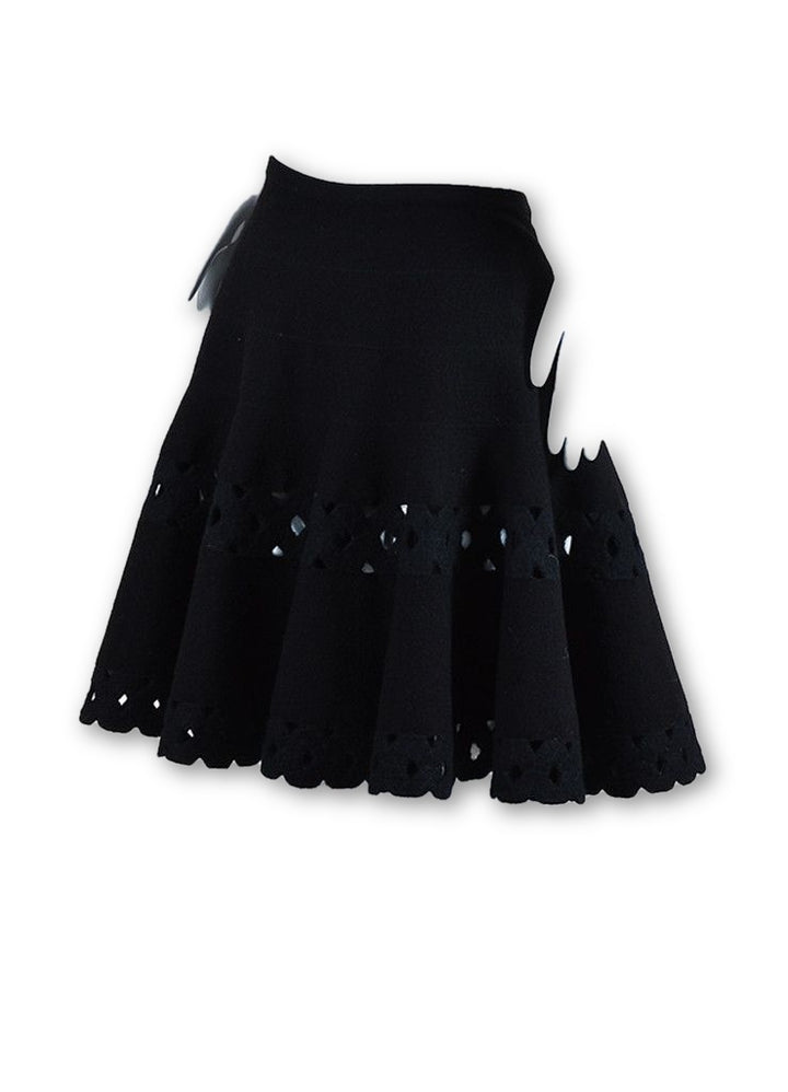AZZEDINE ALAÏA ALAIA Black Fleece Wool Blend Laser Cut Short Swing Skirt Ladies