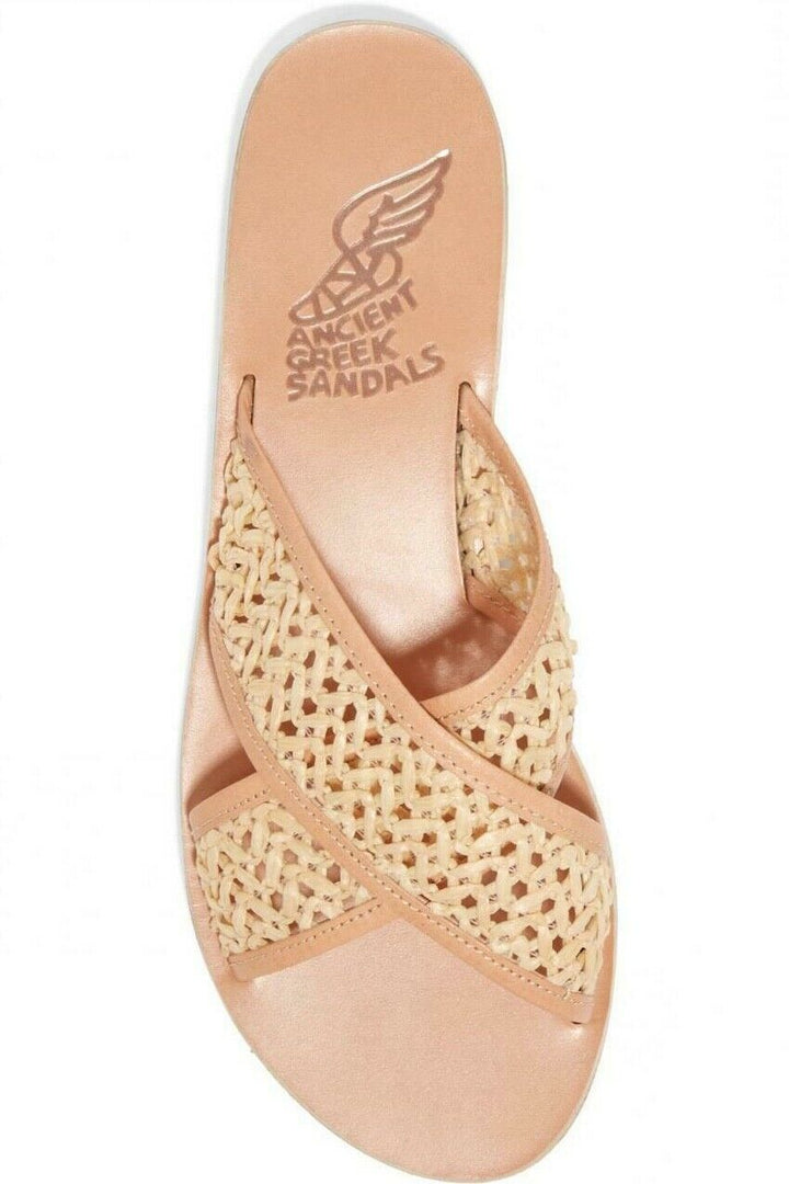 Ancient Greek Sandals Thais Woven Raffia And Leather Slides Slippers Size 40 ladies