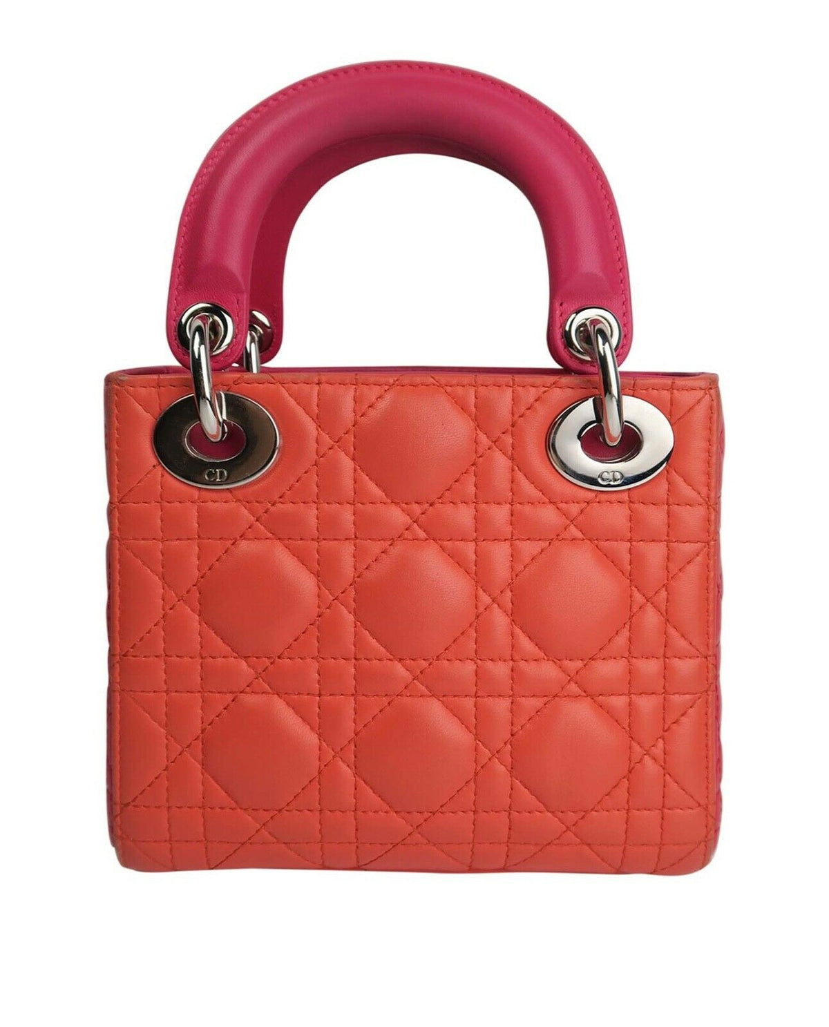 Christian Dior Lambskin Cannage Mini Bi-Color Lady Dior Orange Fuchsia Bag ladies