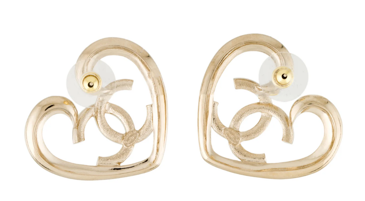 CHANEL 2023 Crystals CC Large Heart Stud Earrings 19.5 grams ladies