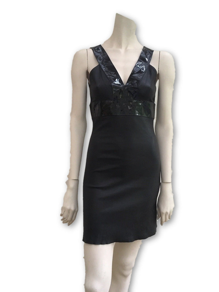 JITROIS leather bodycon mini dress patent leather trim F 36 UK 8 US 4 Afashionistastore JITROIS leather bodycon mini dress patent leather trim F 36 UK 8 US 4 Afashionistastore