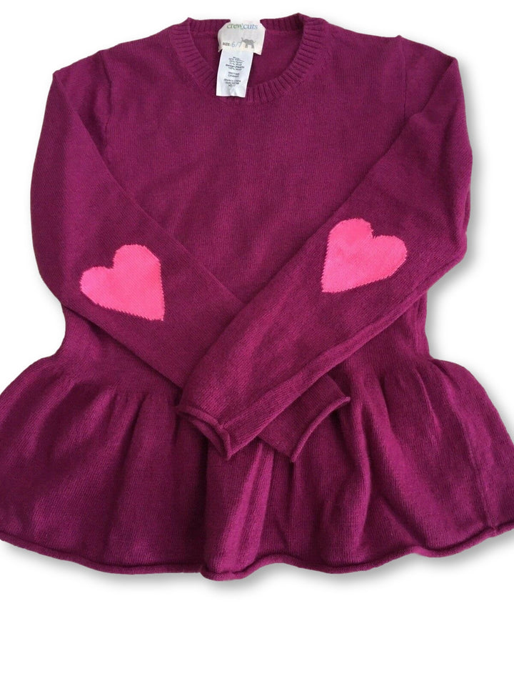 Crewcuts by J. Crew Peplum Knitted Heart Elbows Sweater Jumper 6-7 years Children