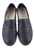 CHANEL Navy Blue Interlocking CC Logo Leather Loafers Shoes Flats Size 37 ladies