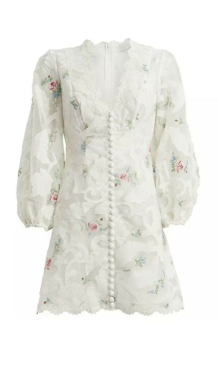 ZIMMERMANN MOST WANTED Zinnia floral-embroidered mini dress Size 3 L large ladies