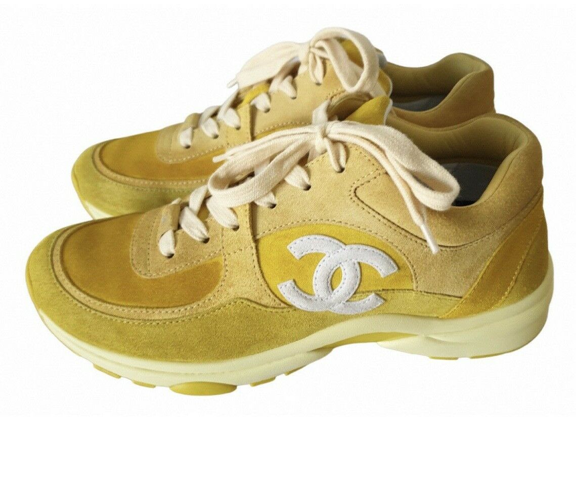CHANEL Yellow Suede Trainers Sneakers SIZE 37 1/2 UK 4.5 US 7.5 SOLD OUT ladies