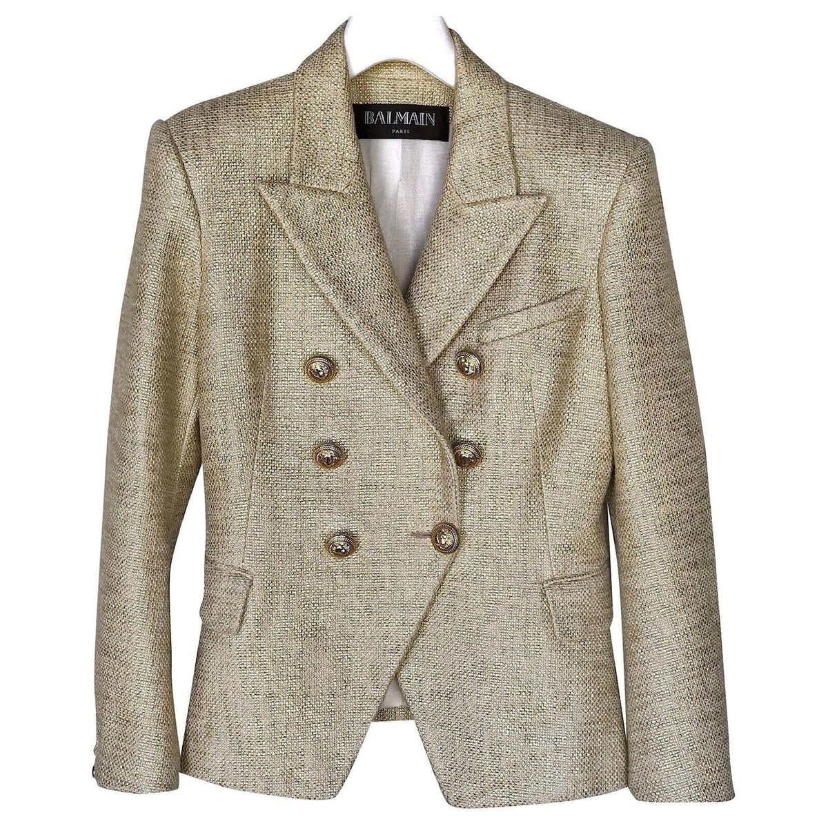 Super rare Balmain Gold Tweed Blazer Jacket Size F 34 US 0/2 UK 4 XXS ladies
