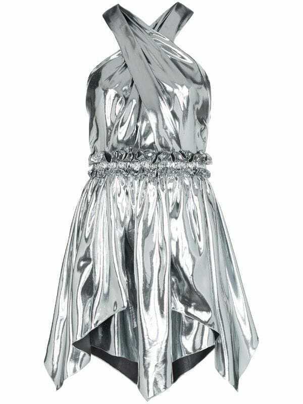 ISABEL MARANT Runway Kary open-back silk-blend lamé mini dress SIZE F 38 ladies