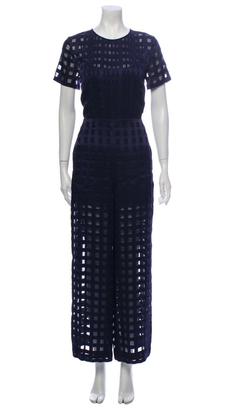 Diane von Furstenberg Navy checked wide leg jumpsuit Size US 4 UK 8 S Small ladies