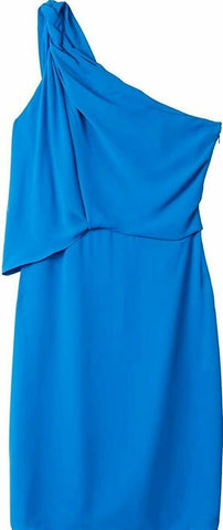 Halston Heritage POne-Shoulder Stretch Crepe Evening Gown inBlue Size UK 8 US 4 ladies