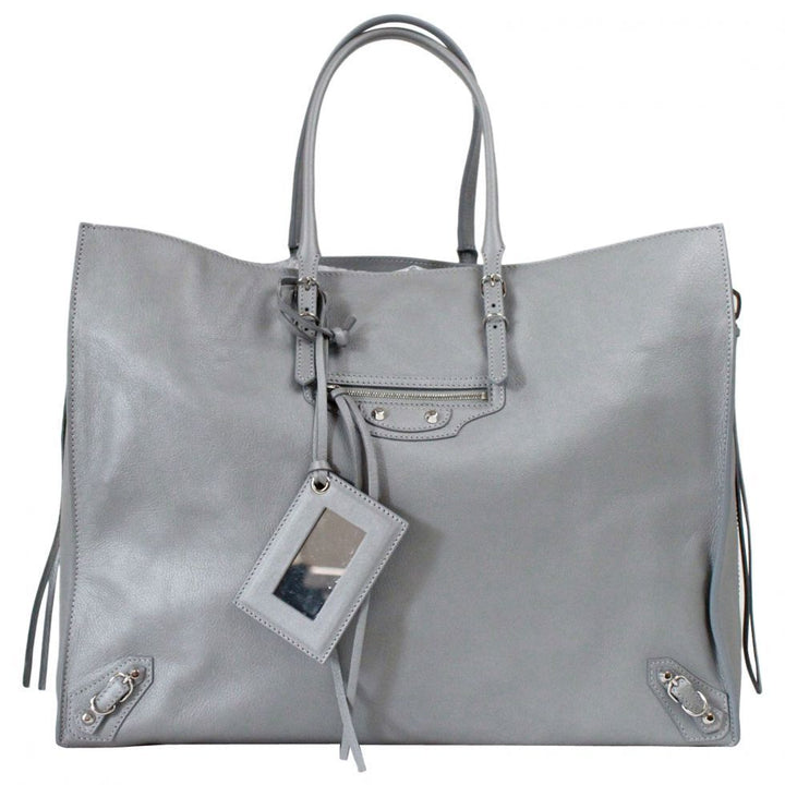BALENCIAGA SHOULDER BAG PAPIER A4 ZIP AROUND GREY METALLIC HOBO BAG HANDBAG LADIES