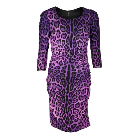 Dolce & Gabbana Silk Leopard Purple Mini Dress Size I 44 Uk 12 L large ladies