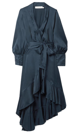 ZIMMERMANN 2023 Asymmetric ruffled brushed silk midi wrap dress Size 2 M medium ladies