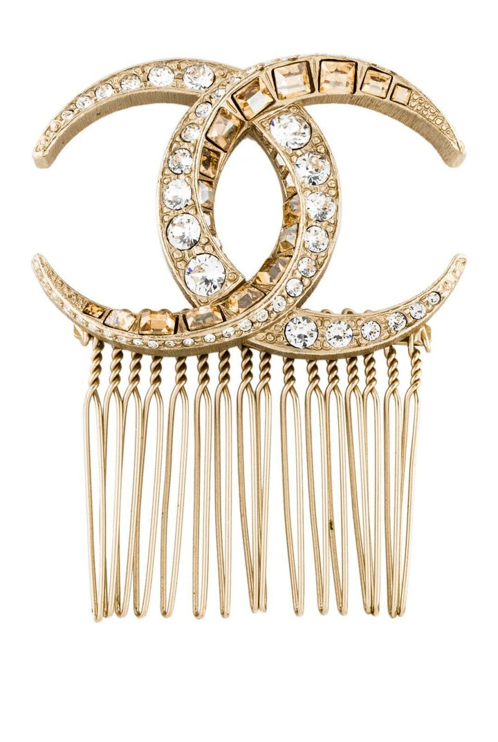 CHANEL SOLD OUT Crystal Paris Dubai CC Hair Comb Pin Gold Limited Edition Ladies