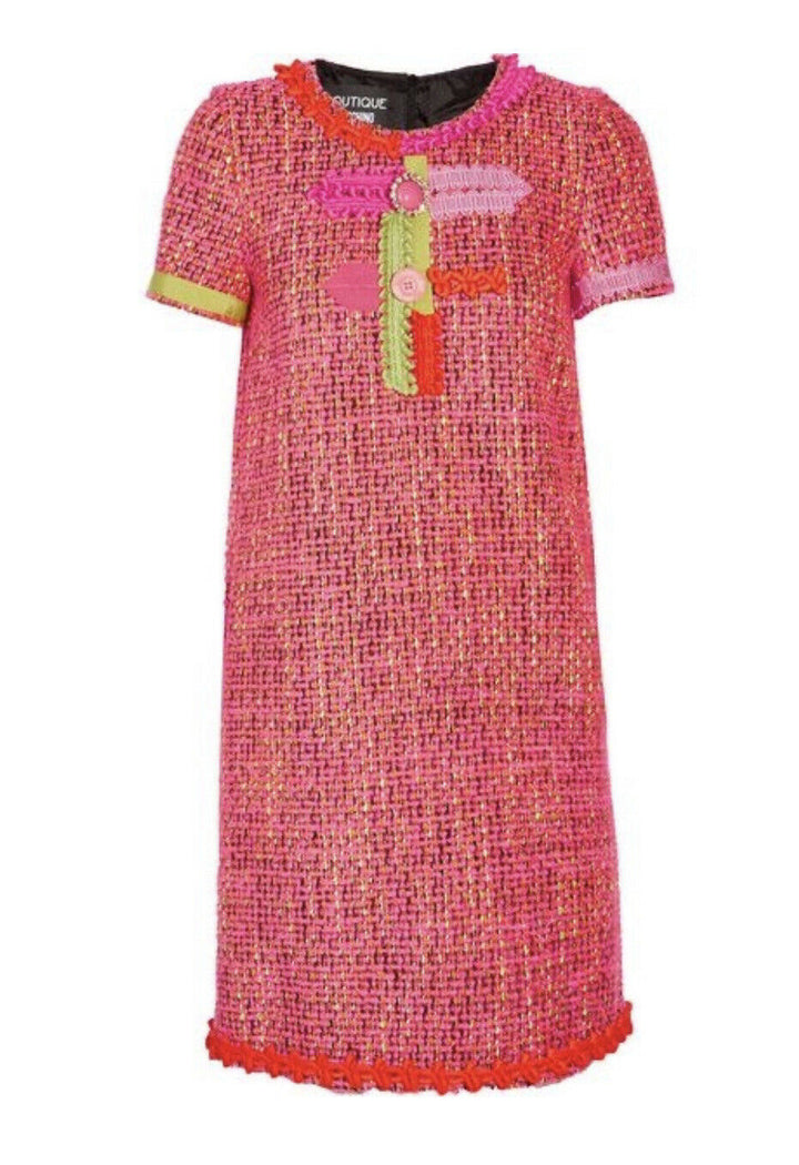 MOSCHINO Pink Tweed Embellished DRESS I 40 UK 8 US 4 S small ladies