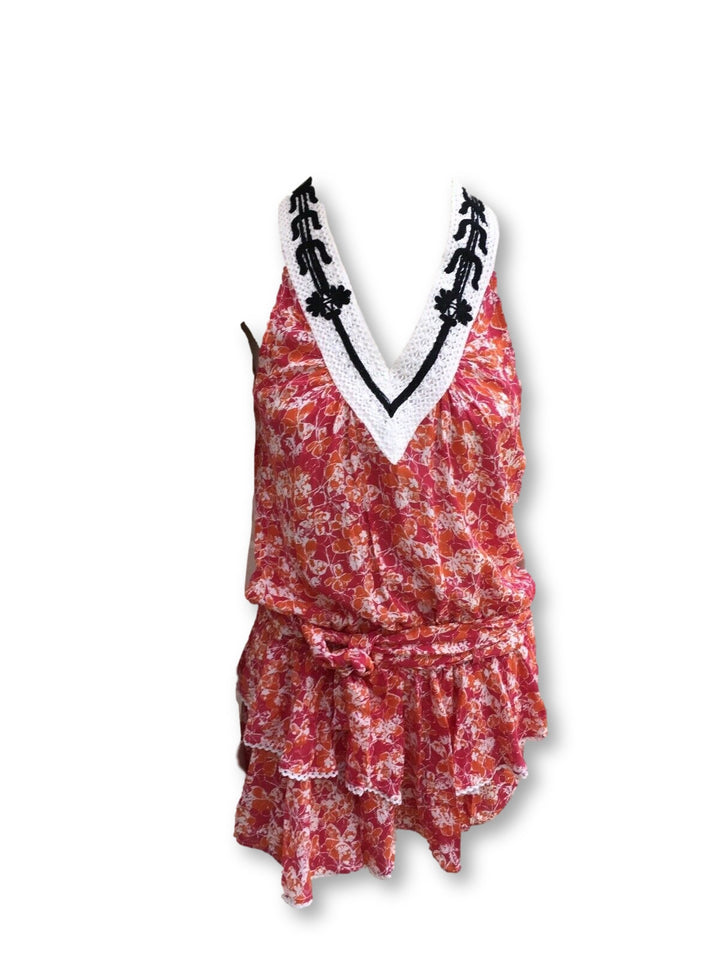 Poupette St. Barth Women's Sleeveless V-Neck Embroidered Neck Dress Ladies