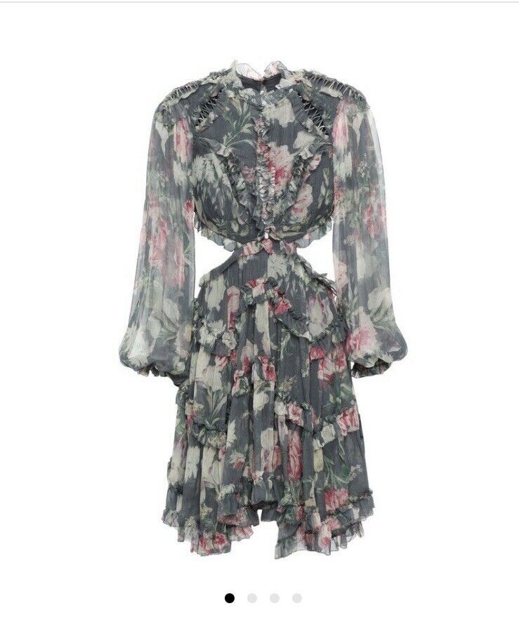ZIMMERMANN MOST WANTED IRIS CORSAIR OPEN-BACK RUFFLED SILK-CREPON DRESS SIZE 1 ladies