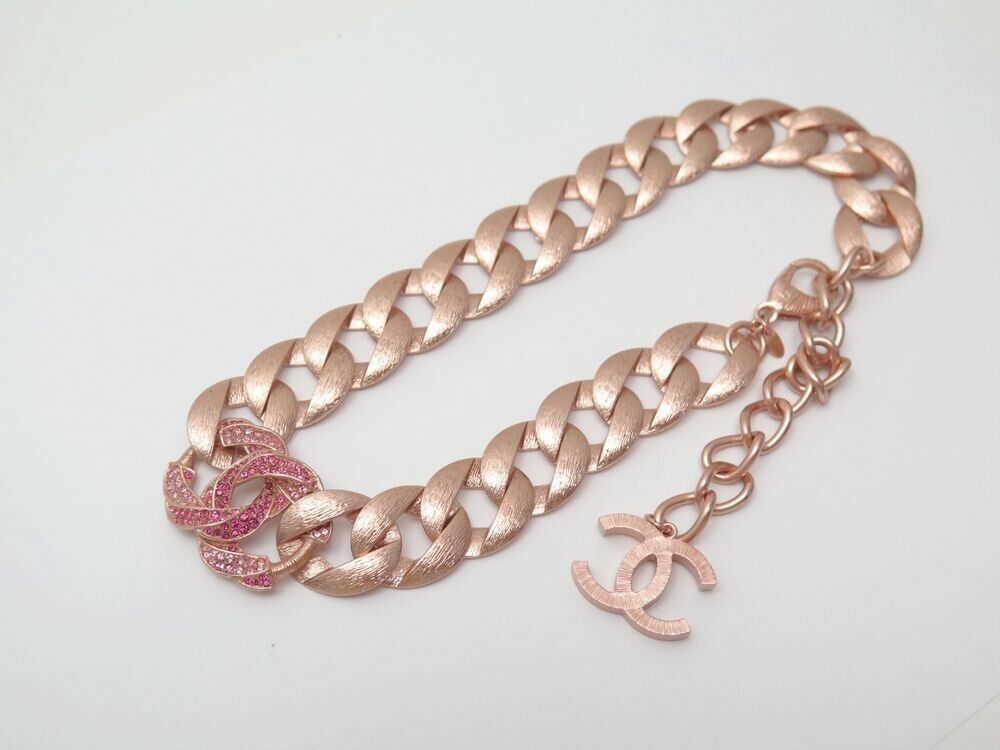 CHANEL This Chain Gold Color CC Rhinestone COCO B16C Necklace Chocker 105g ladies