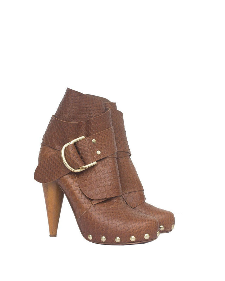 MULBERRY TAN D-RING PYTHON SNAKESKIN Boot Booties Brown Size 37 UK 4 US 7 Ladies