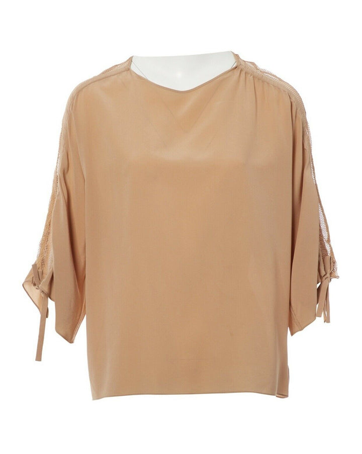 Chloé Chloe Silk Peach Lace Insert Top Blouse Size F 34 US 2 UK 6 XS ladies