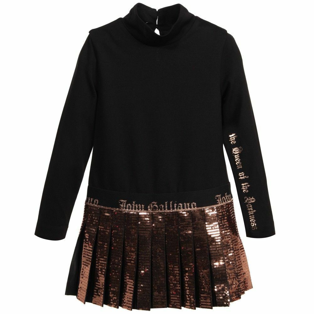 John Galliano Black Jersey Dress with Bronze Sequin Skirt Children