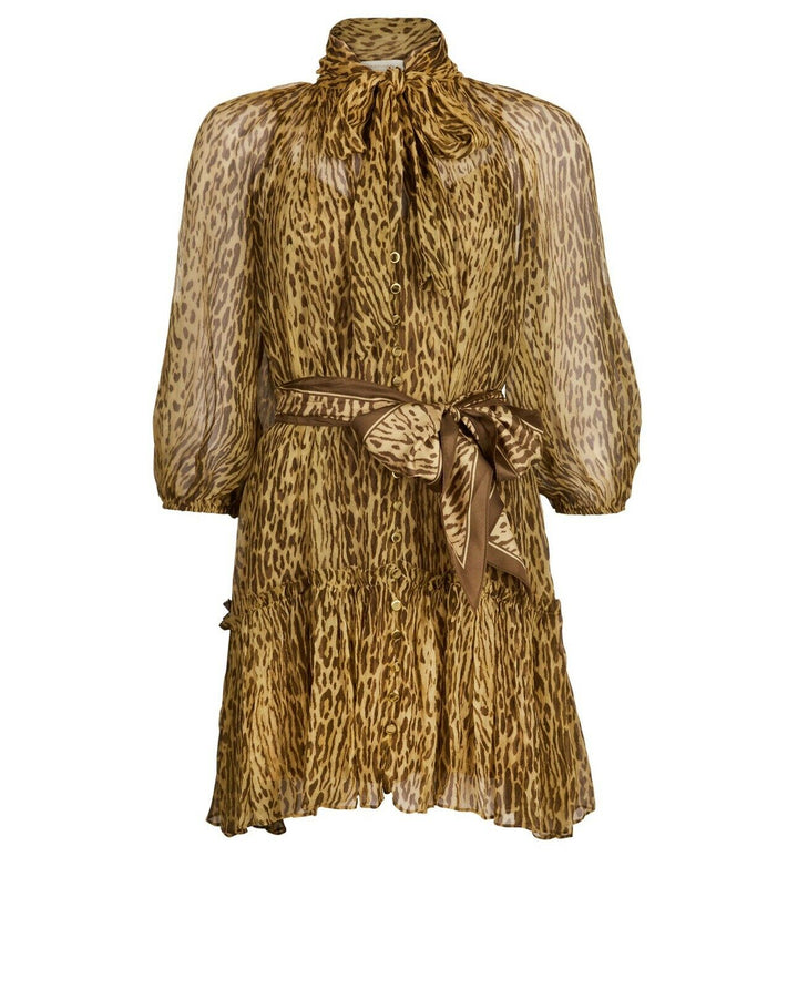 ZIMMERMANN Espionage Animal Print Neck Tie Mini Dress Size 0 XS ladies
