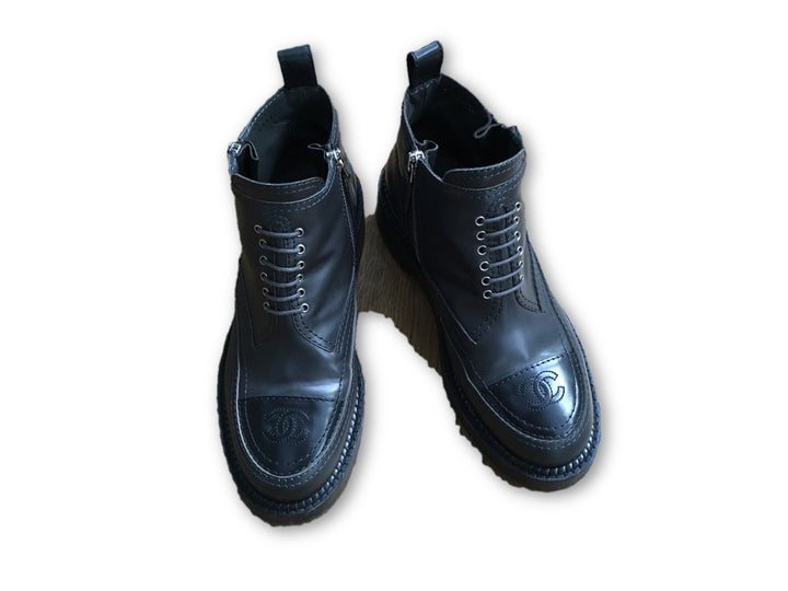 CHANEL CC Leather Ankle Boots Leather Booties  ladies
