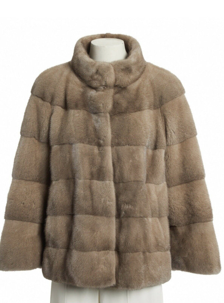 DIVINE CASHMERE GREIGE MINK JACKET FUR COAT Size I 42 UK 10 US 6 ladies