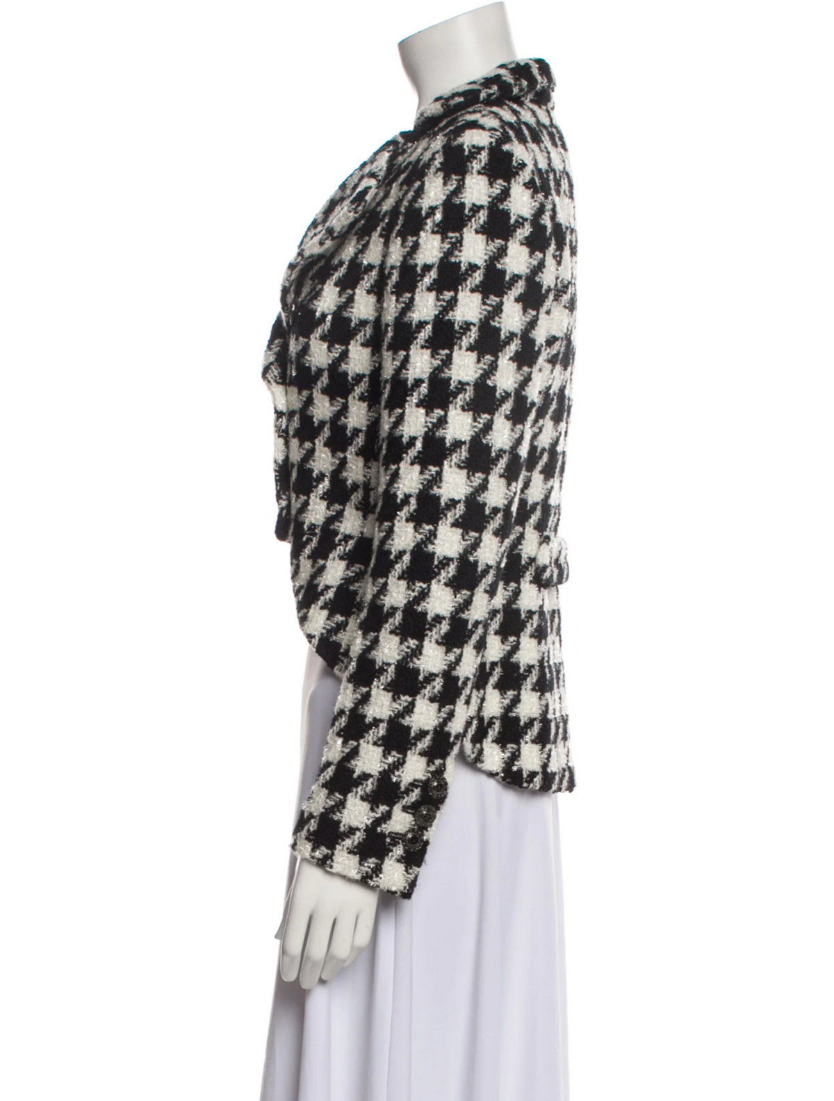 Chanel 2019 Houndstooth Cropped Wool Blazer Jacket Size F 44 ladies