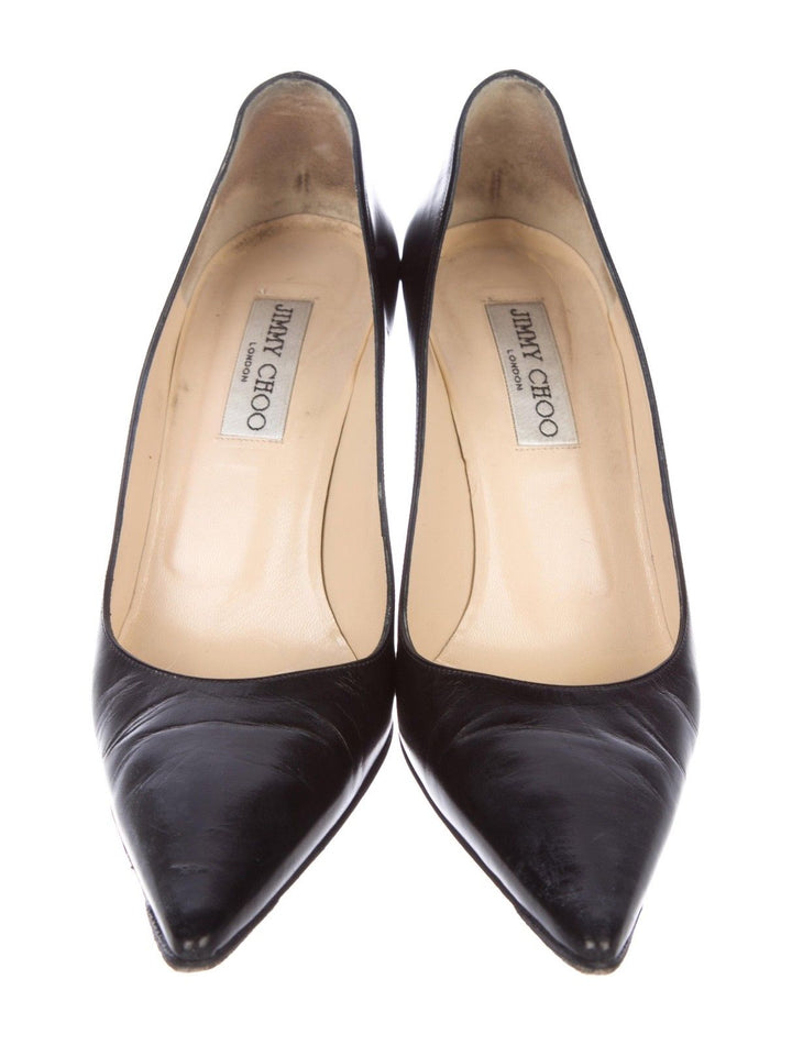 JIMMY CHOO POINTED TOE BLACK LEATHER PUMPS SHOES Ladies